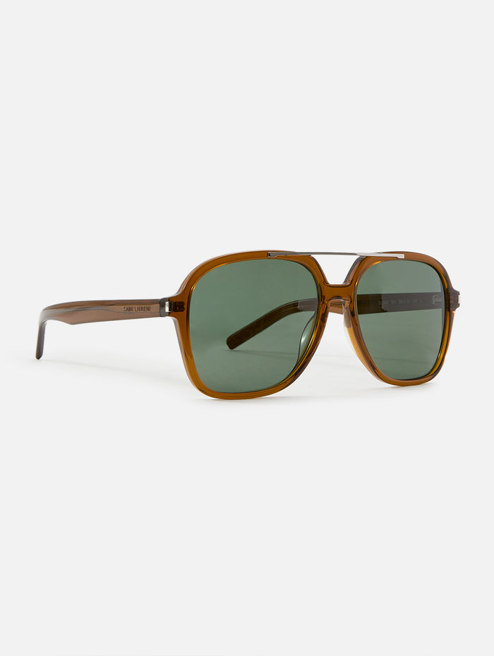 Geometric Aviator Sunglasses,KERING EYE- SAINT LAURENT,BROWN,Image 1