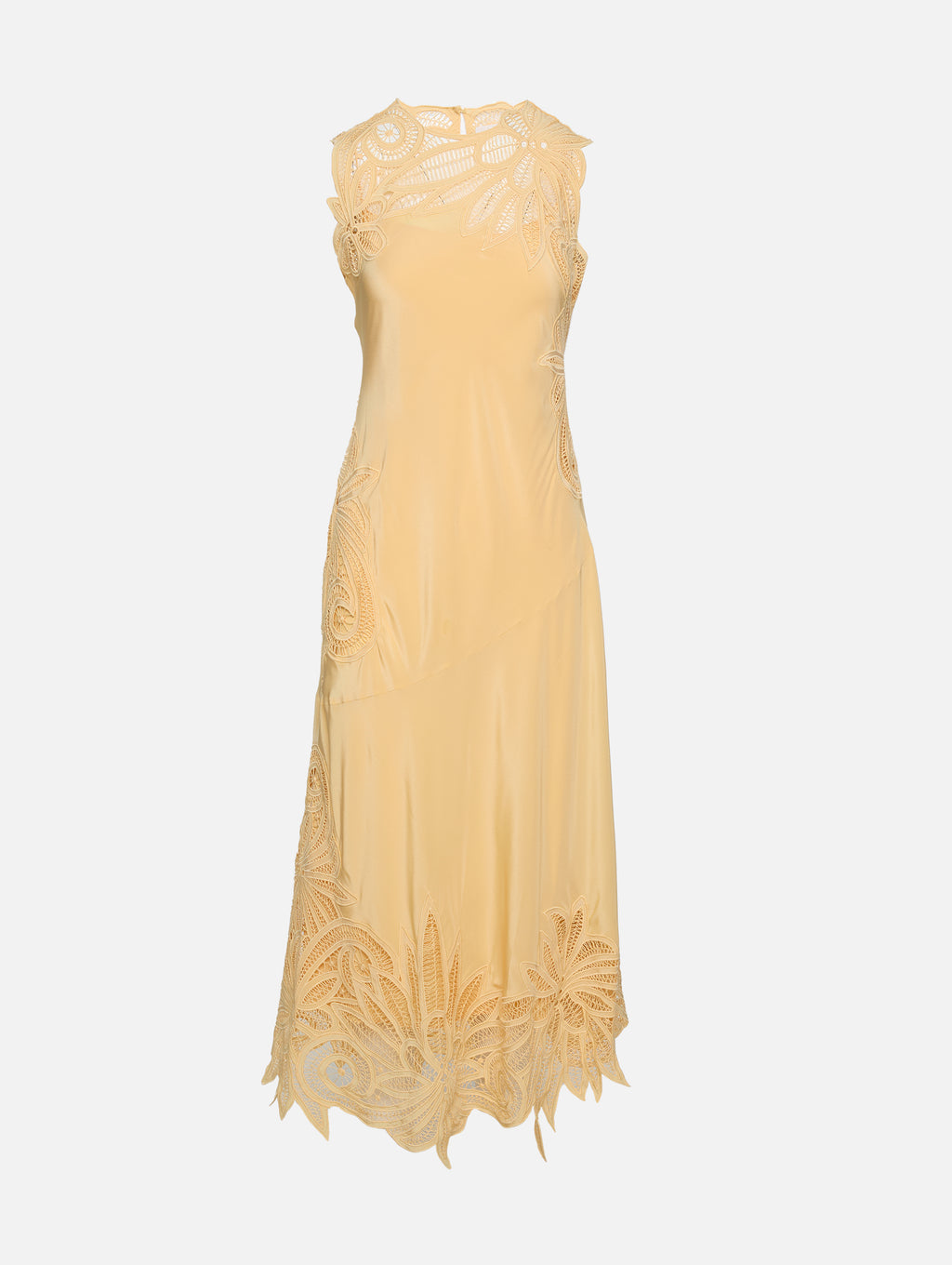 Ulla Johnson | Women's Idra Lace Applique in Yellow Silk Sleevless Maxi Dress Size 8 | Evening Dress