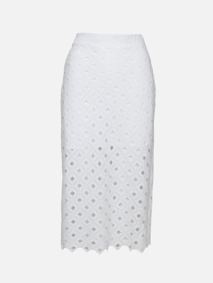 Eyelit Skirt,MAX MARA,OPTICAL WHITE,Image 1