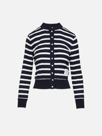 Long Sleeve Cardigan,THOM BROWNE,NAVY WHITE,Image 1