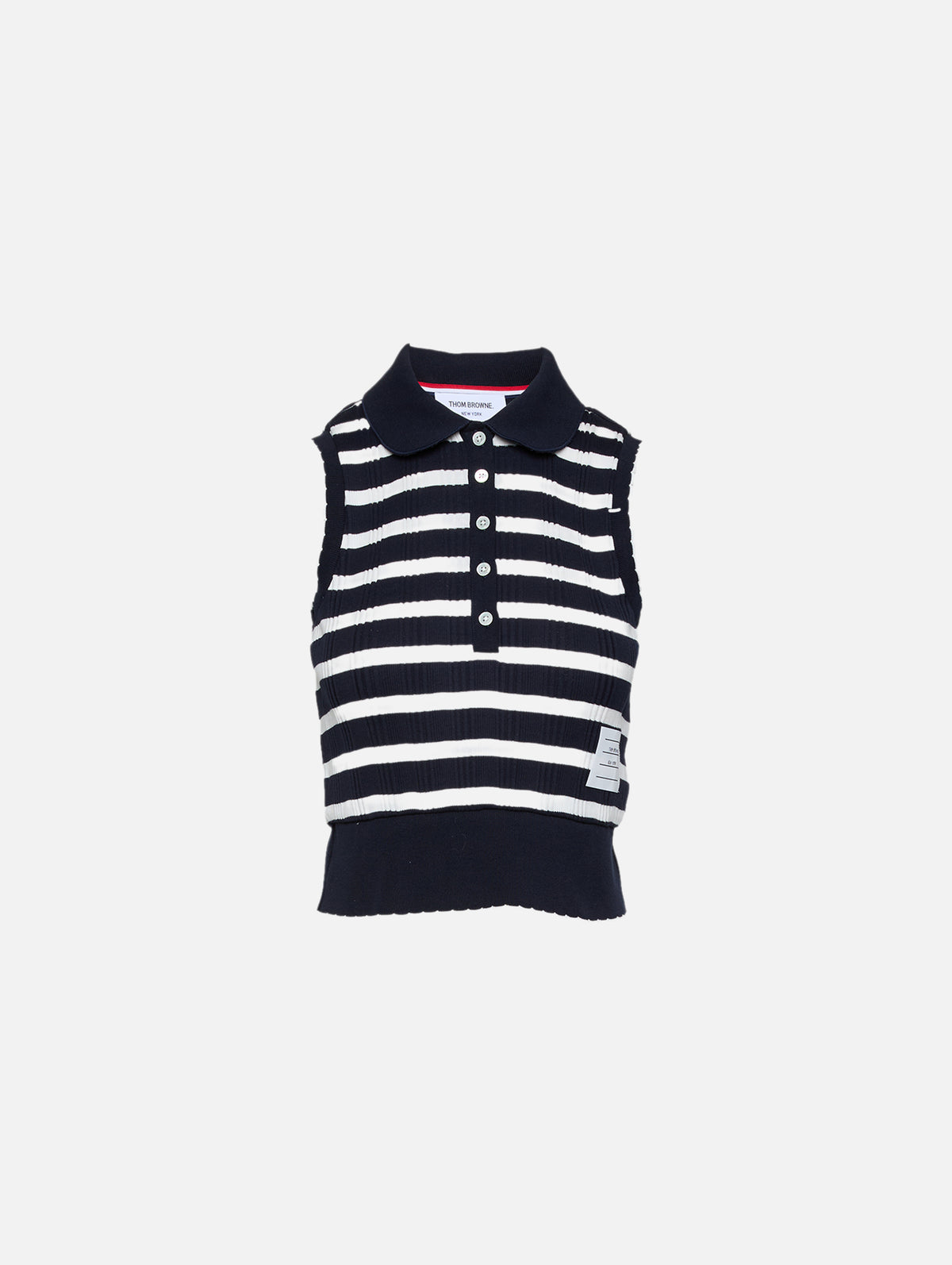 Round Collar Polo Top,THOM BROWNE,NAVY WHITE,Image 1