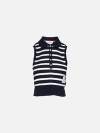 Round Collar Polo Top,THOM BROWNE,NAVY WHITE,Image 1