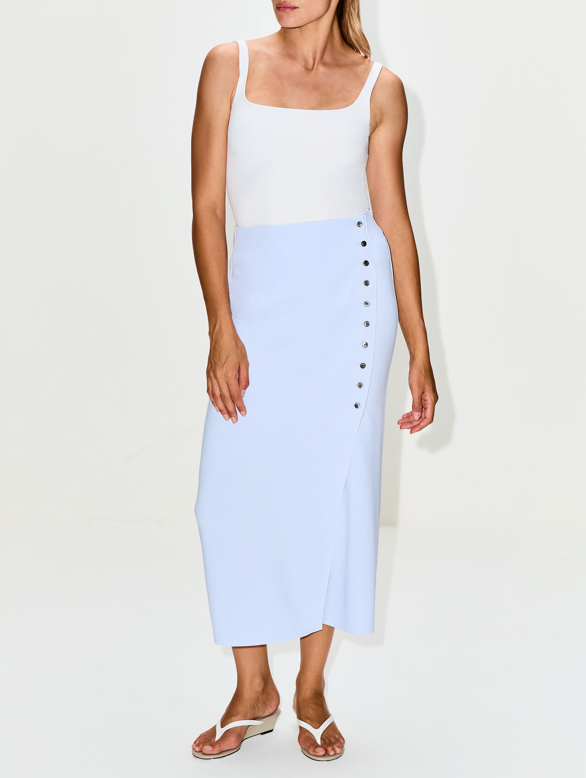 Button Wrap Skirt,BIRROT,BABY BLUE,Image 2