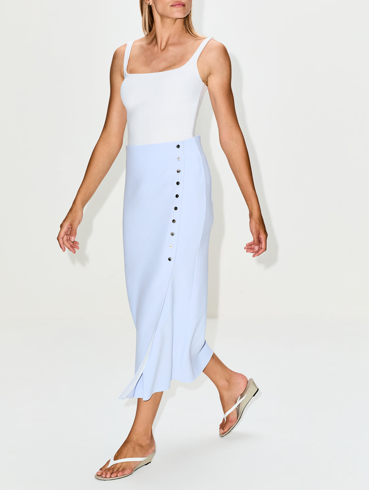 Button Wrap Skirt,BIRROT,BABY BLUE,Image 3