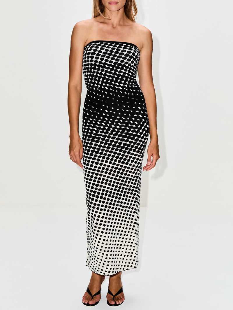 bold cocktail dress CHRISTOPHER JOHN ROGERS | Women's | Halftone Wiggle Dot Column | Black MULTI Dress Sparkly-Corset Long Prom Dress: 26 I Hips Color:Floral Black Red HIDDEN