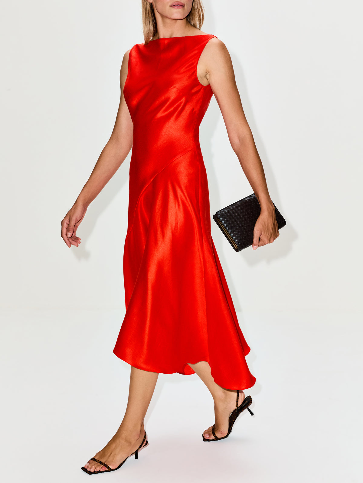 Cowl Midi Dress,CHRISTOPHER JOHN ROGERS,SATIN RAMIE ORANGE,Image 3