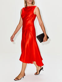 Cowl Midi Dress,CHRISTOPHER JOHN ROGERS,SATIN RAMIE ORANGE,Image 3