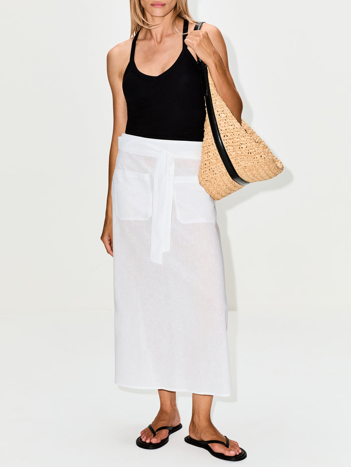 Tie Waist Skirt,TOTÉME,WHITE,Image 1
