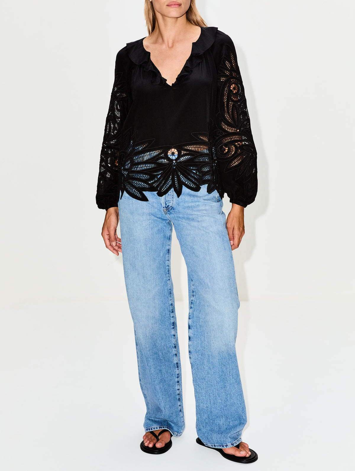 Adonis Silk Applique Blouse,ULLA JOHNSON,NOIR,Image 2