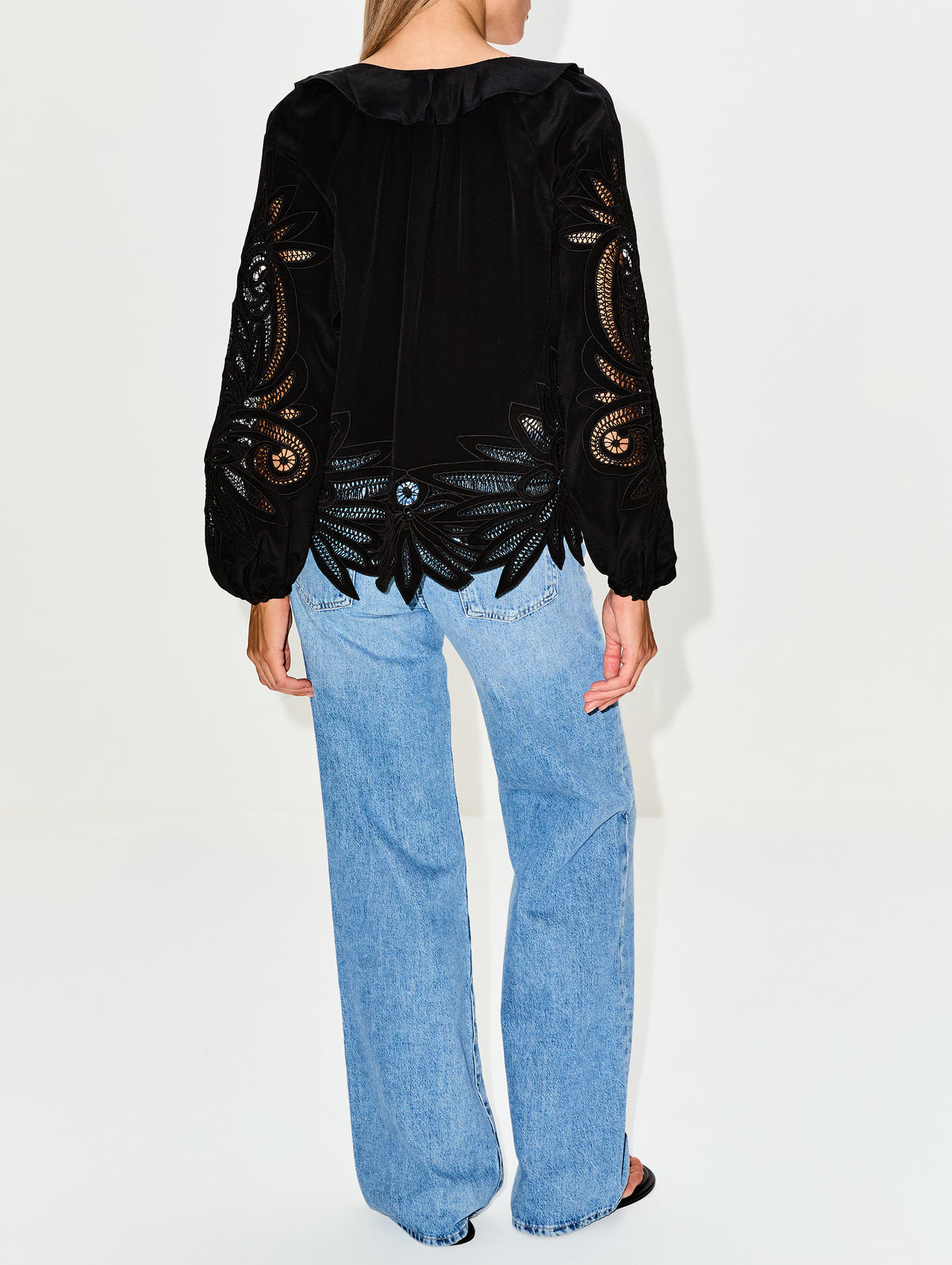 Adonis Silk Applique Blouse,ULLA JOHNSON,NOIR,Image 3