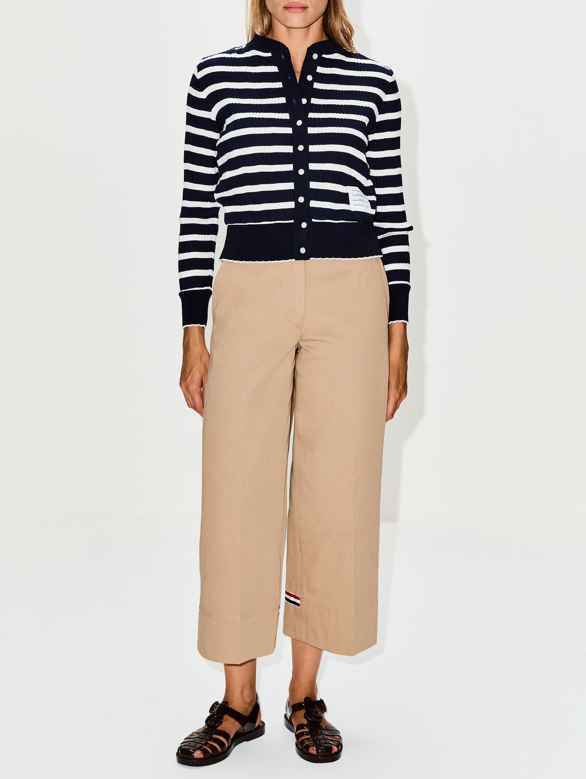 Long Sleeve Cardigan,THOM BROWNE,NAVY WHITE,Image 2
