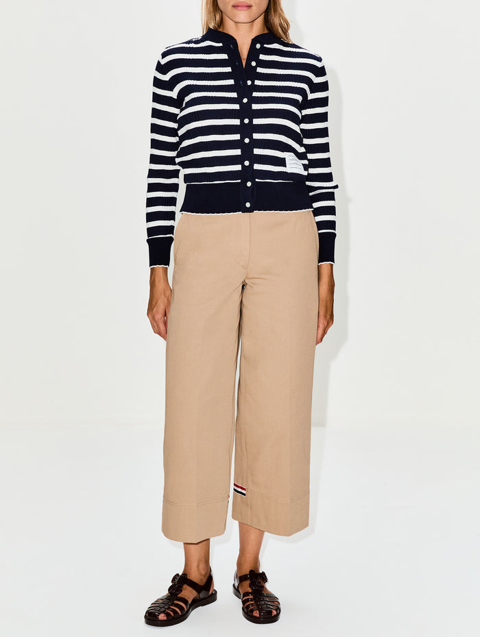 Long Sleeve Cardigan,THOM BROWNE,NAVY WHITE,Image 1