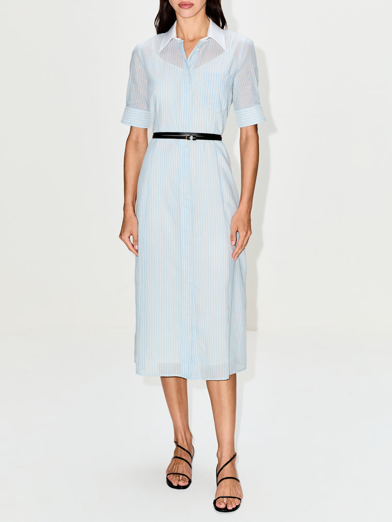 altuzarra blue dress Kieran in Glacial Stripe The Lily dress is