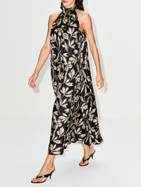 High Neck Dress,MAX MARA,BLACK LEAVE,Image 3