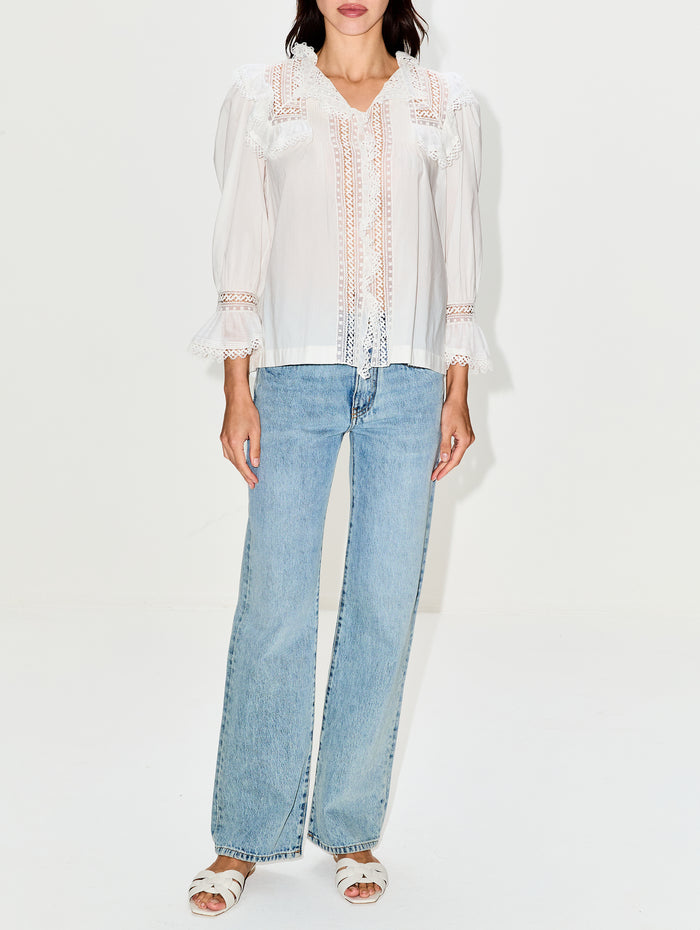 Cotton Voile Blouse,SAINT LAURENT,CHALK,Image 1