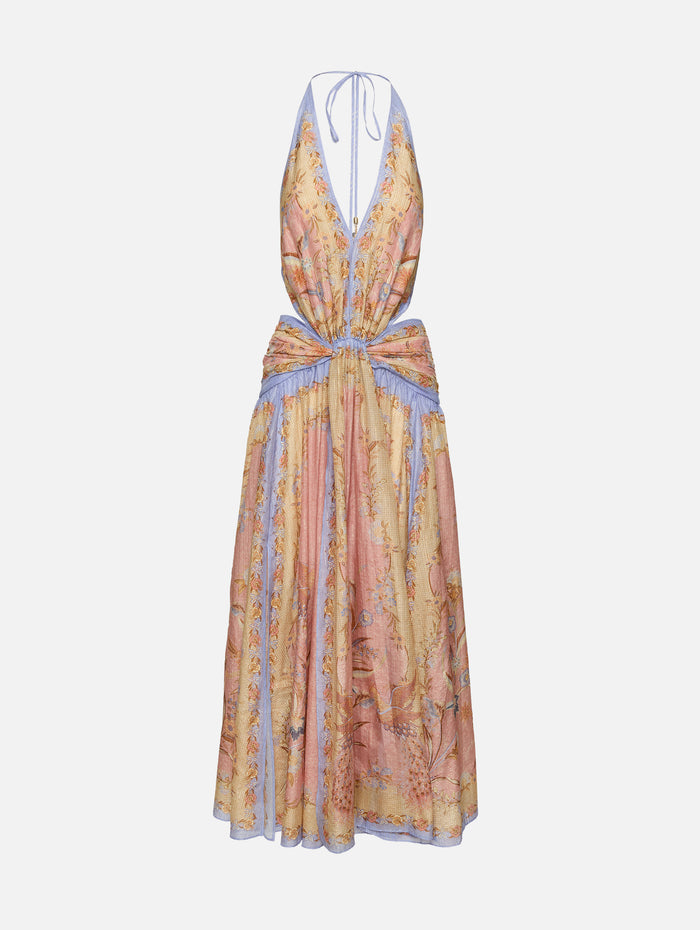 Indra Plunge Halter Dress,ZIMMERMANN,PINK SCARF FLORAL,Image 1
