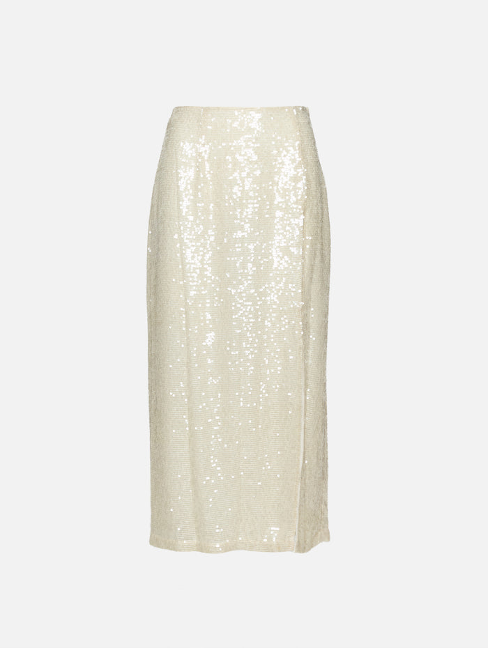 Sequin High Waist Skirt,LAPOINTE,CREAM,Image 1