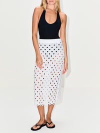 Eyelit Skirt,MAX MARA,OPTICAL WHITE,Image 5