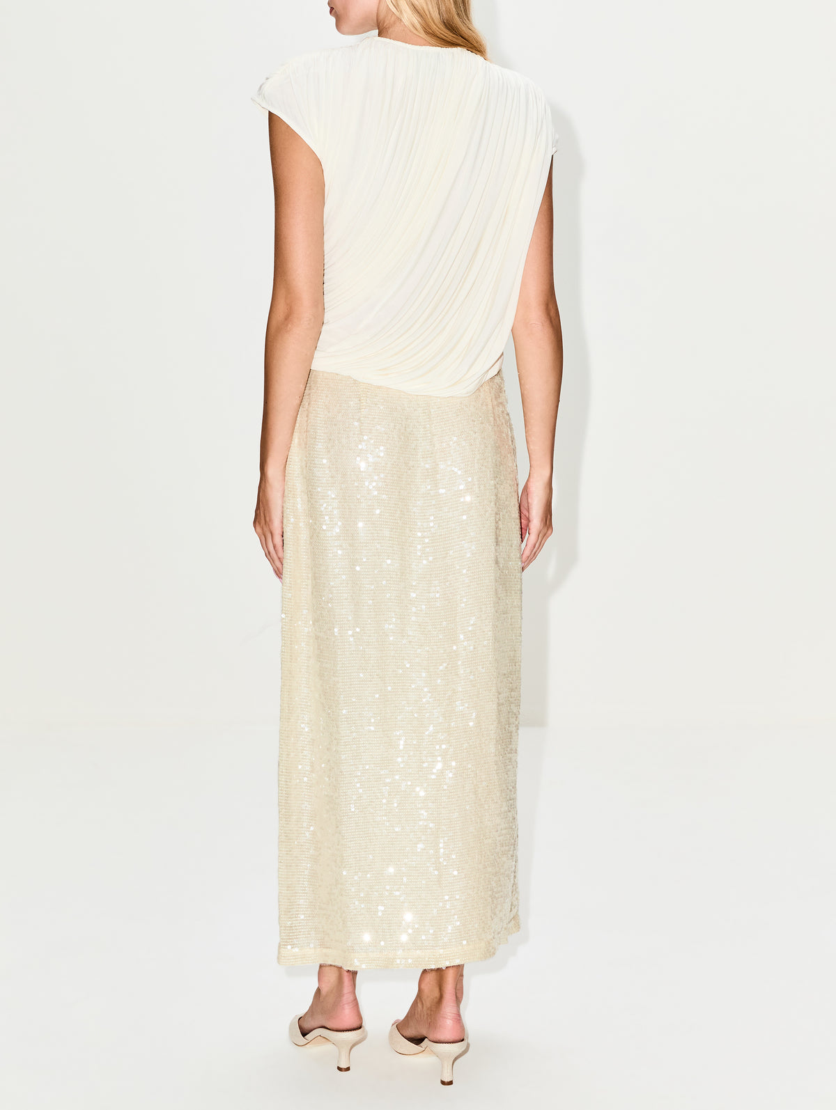 Sequin High Waist Skirt,LAPOINTE,CREAM,Image 4