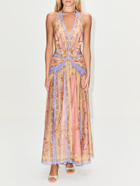 Indra Plunge Halter Dress,ZIMMERMANN,PINK SCARF FLORAL,Image 2