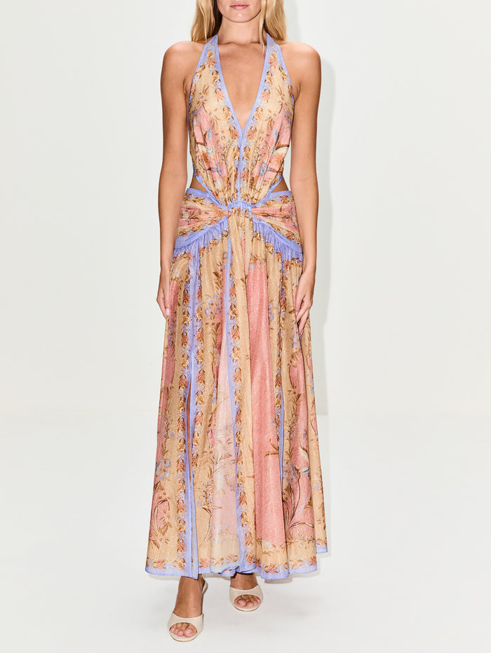 Indra Plunge Halter Dress,ZIMMERMANN,PINK SCARF FLORAL,Image 1