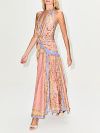 Indra Plunge Halter Dress,ZIMMERMANN,PINK SCARF FLORAL,Image 3