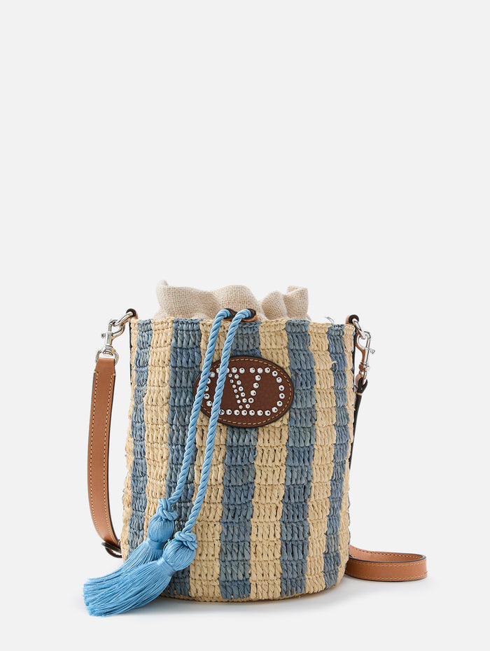 Small V Logo Bucket Bag,VALENTINO GARAVANI,NATURAL/AZURE,Image 1