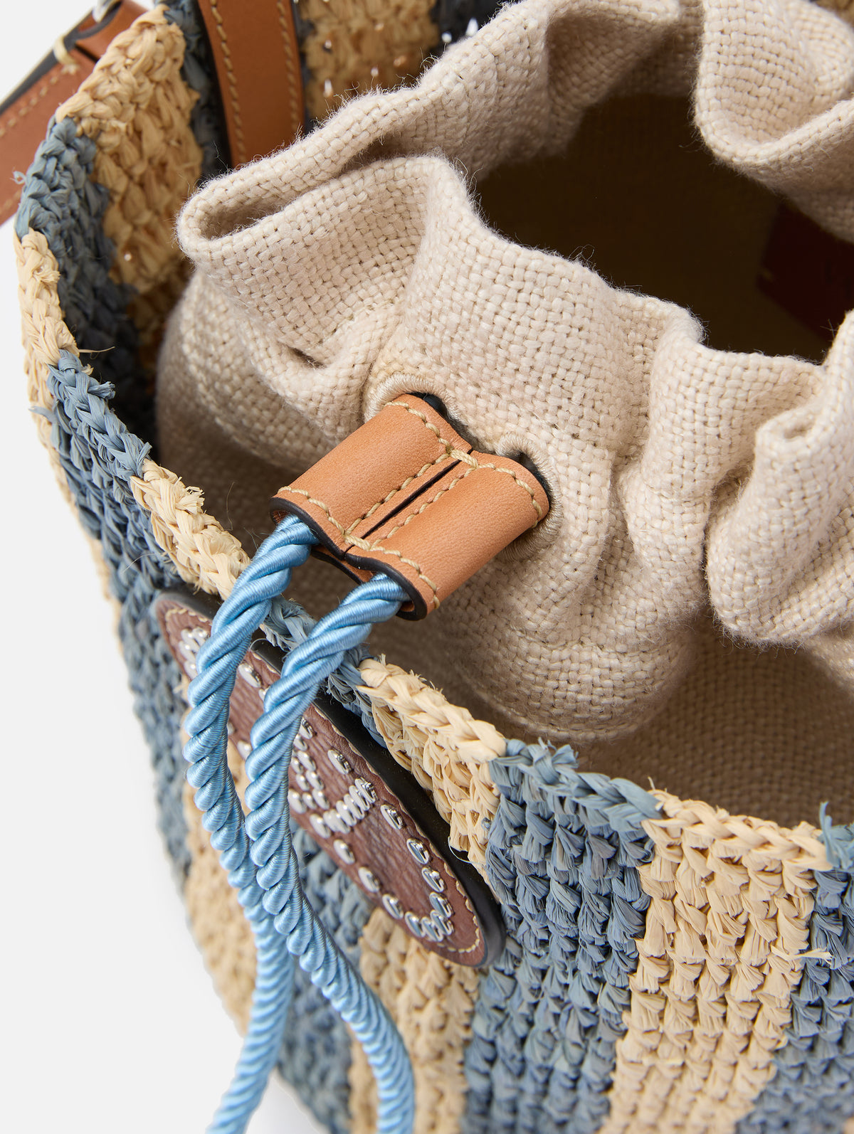 Small V Logo Bucket Bag,VALENTINO GARAVANI,NATURAL/AZURE,Image 4