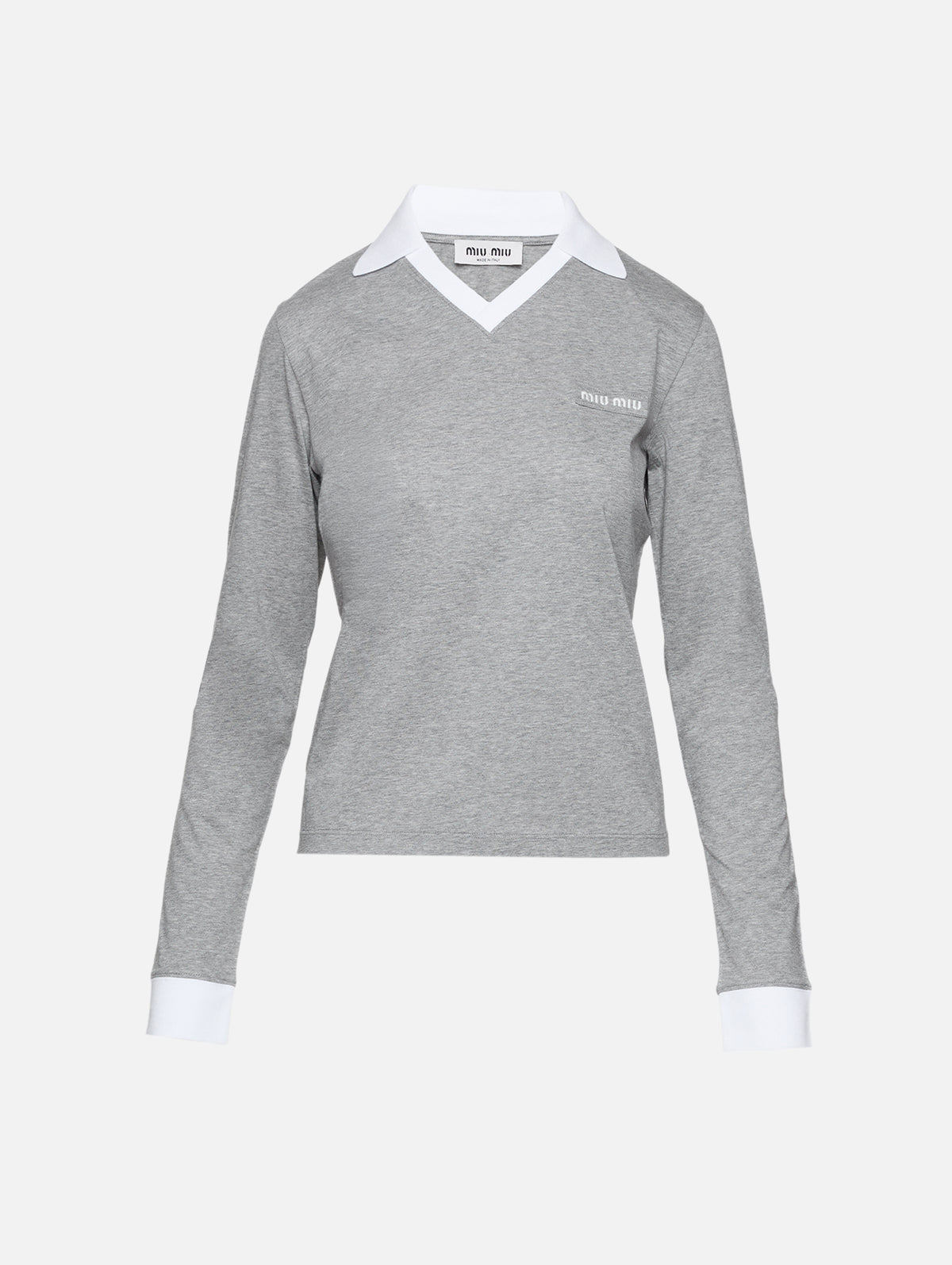 Collar Pullover Sweater,MIU MIU,GREY WHITE,Image 1
