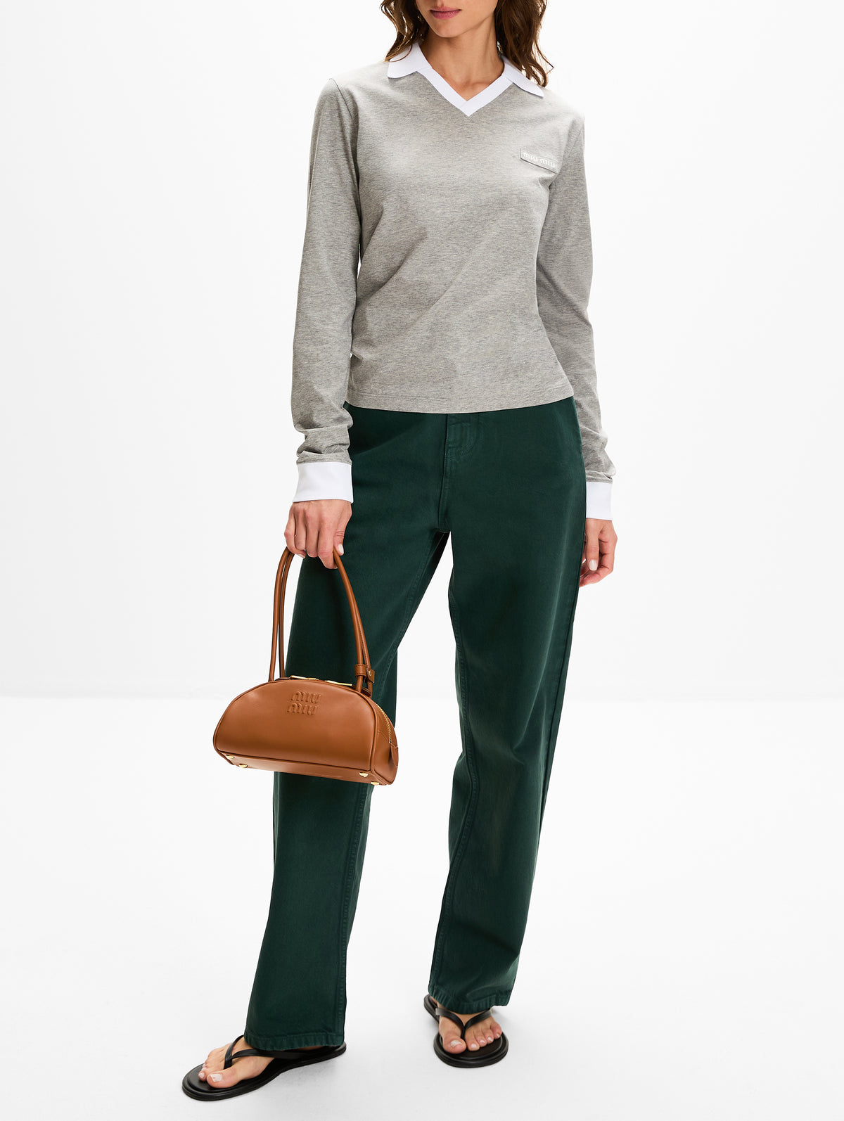 Collar Pullover Sweater,MIU MIU,GREY WHITE,Image 2