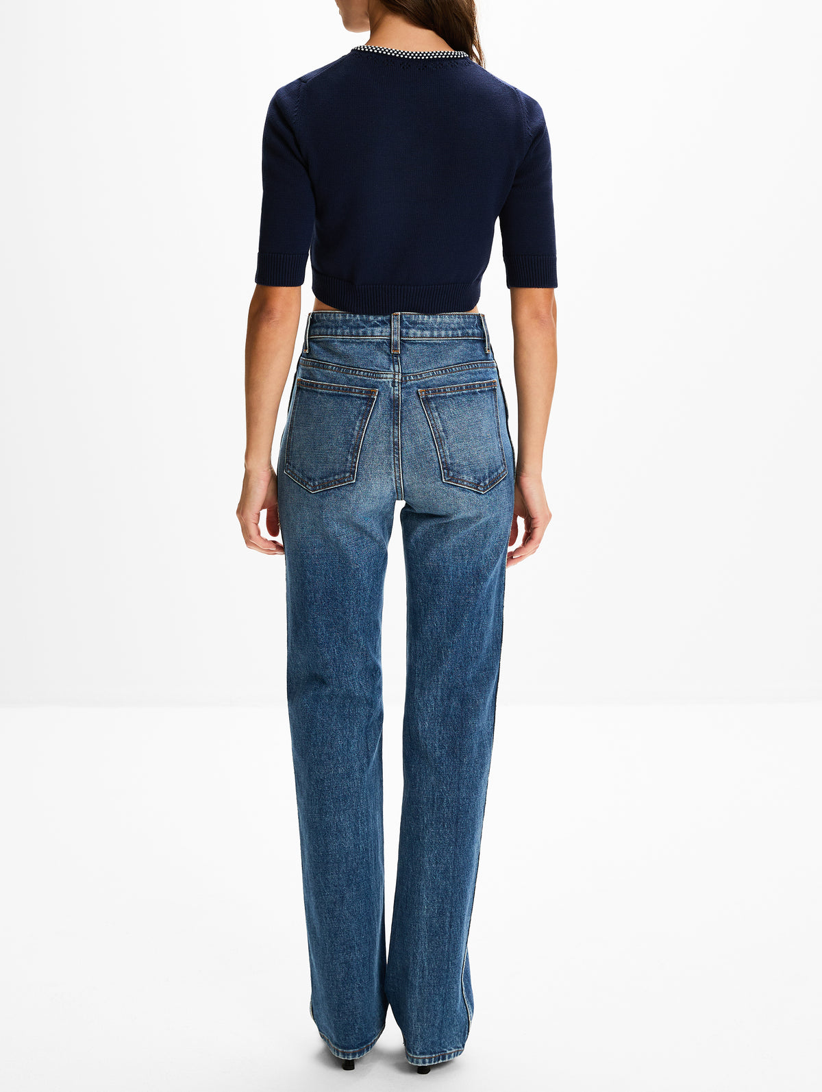 Cropped Cardigan,MIU MIU,BLUE WHITE,Image 3