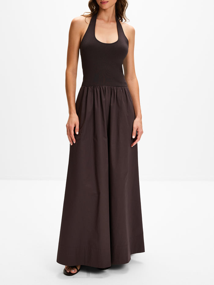 Halter Gathered Dress,ST AGNI,CHOCOLATE PLUM,Image 1