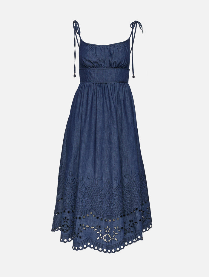Mahon Broderie Denim Dress,ZIMMERMANN,INK,Image 1