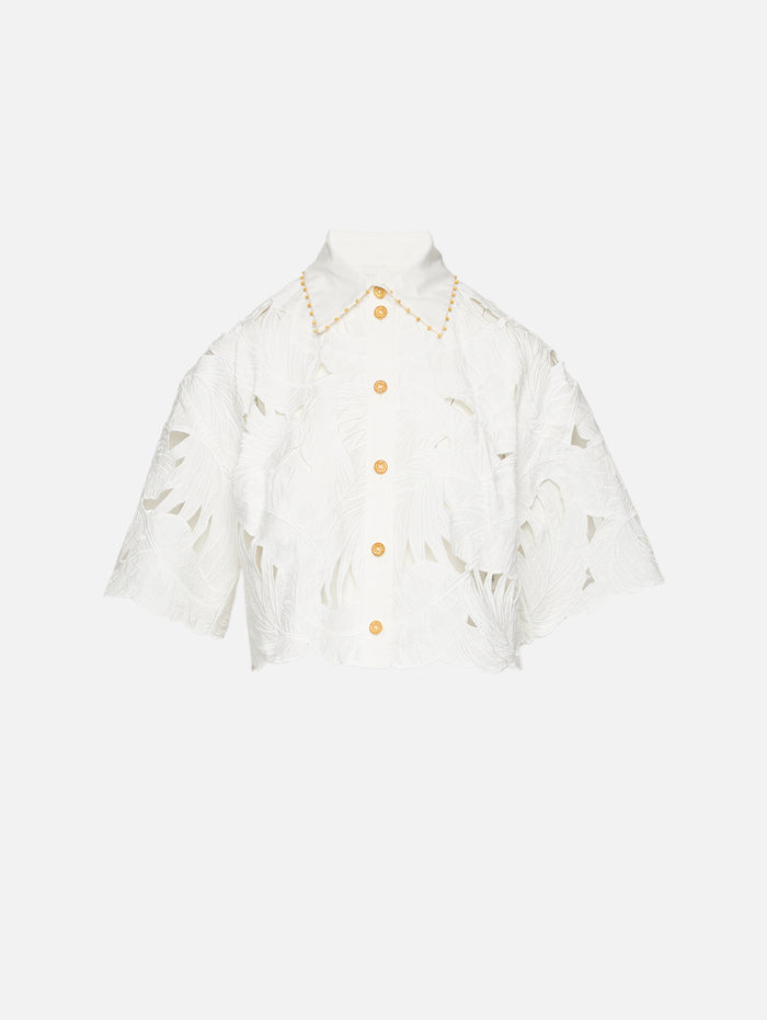 Mahon Embroidered Crop Shirt,ZIMMERMANN,IVORY,Image 1
