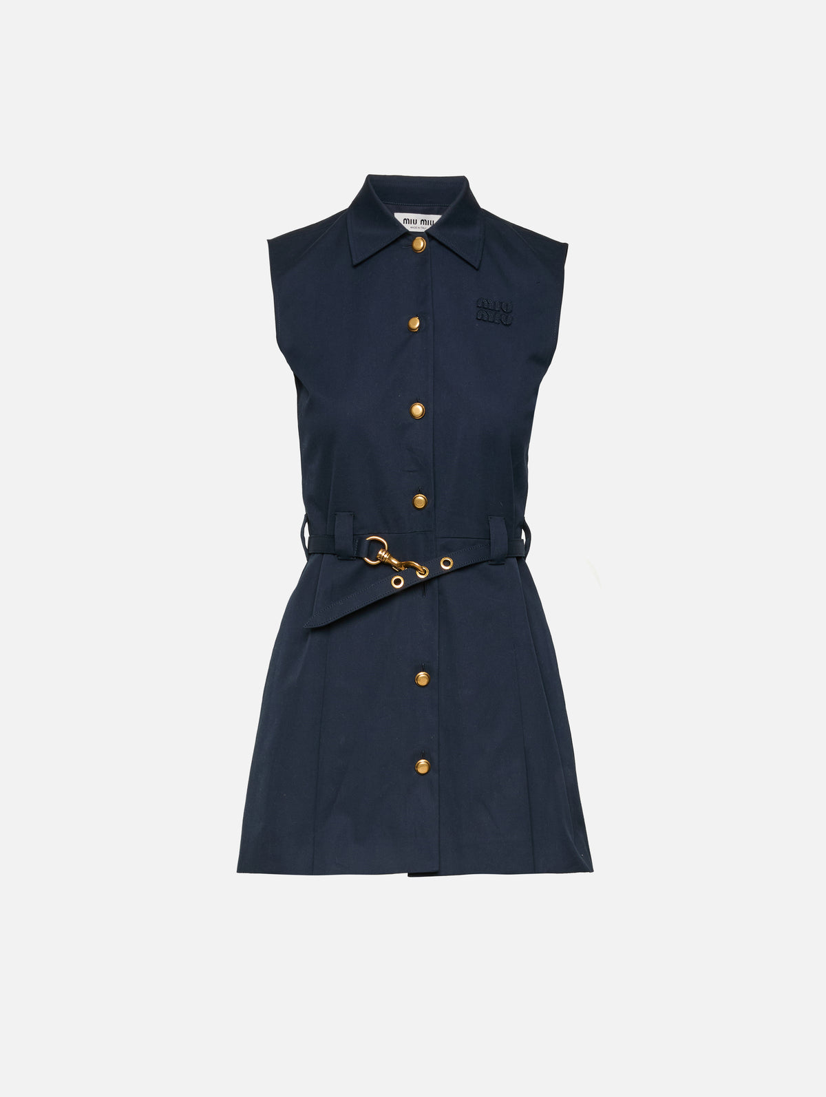 Belted Mini Dress,MIU MIU,NAVY,Image 1