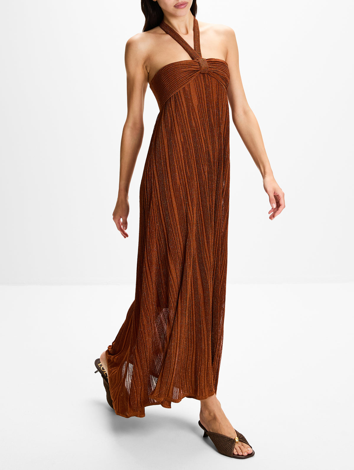 metallic halter dress ZIMMERMANN Indra Metallic Halter Dress | Metallic Tan
