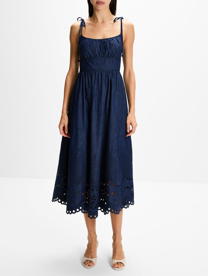 Mahon Broderie Denim Dress,ZIMMERMANN,INK,Image 1