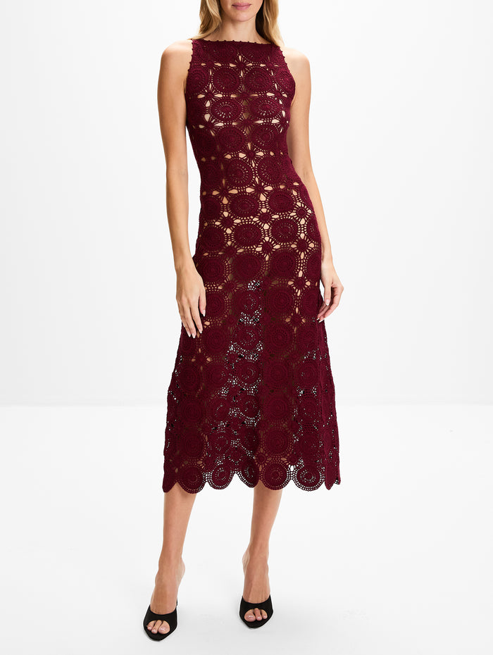 Siula Halter Maxi Dress,ESCVDO,RED WINE,Image 1
