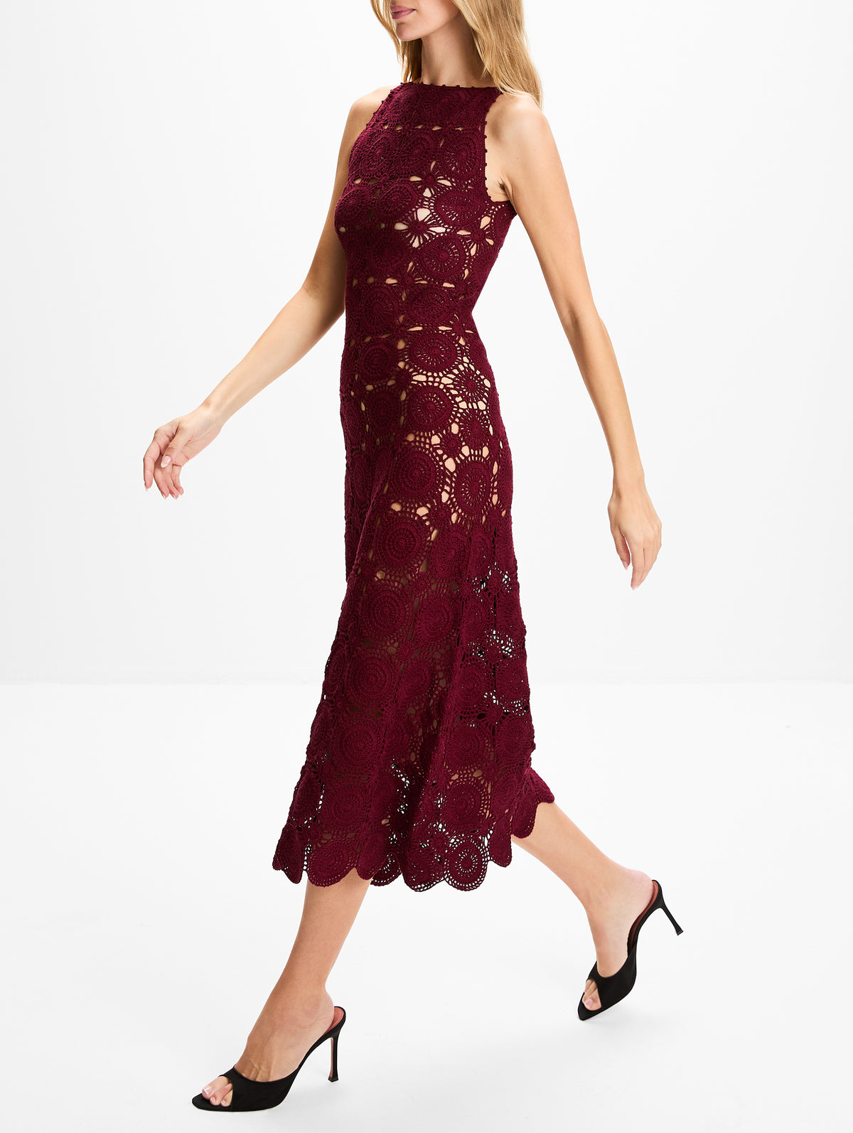 Siula Halter Maxi Dress,ESCVDO,RED WINE,Image 3