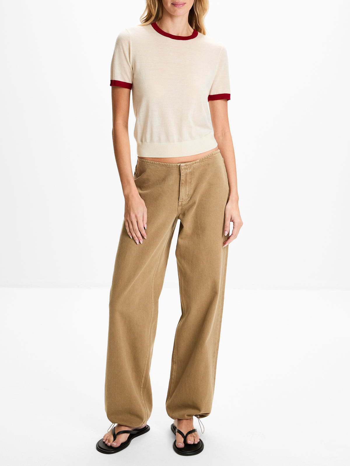 Airy Ringer Tee,GUEST IN RESIDENCE,CREAM/CARMINE,Image 2