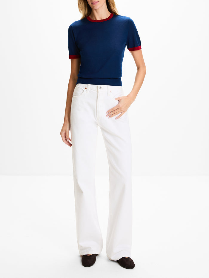 Airy Ringer Tee,GUEST IN RESIDENCE,NAVY/CARMINE,Image 1