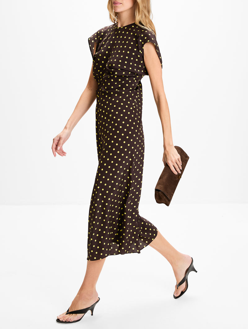 Marni - Brown Crêpe de Chine Dress With Polka Rhythm Print - Dresses - Woman