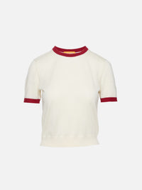 Airy Ringer Tee,GUEST IN RESIDENCE,CREAM/CARMINE,Image 1