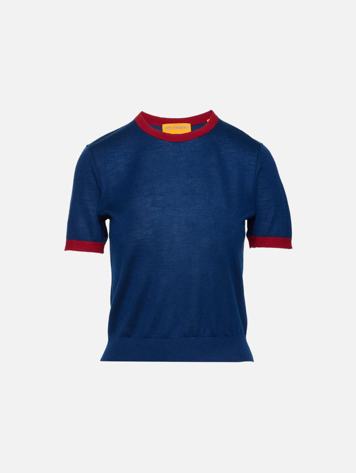 Airy Ringer Tee,GUEST IN RESIDENCE,NAVY/CARMINE,Image 1