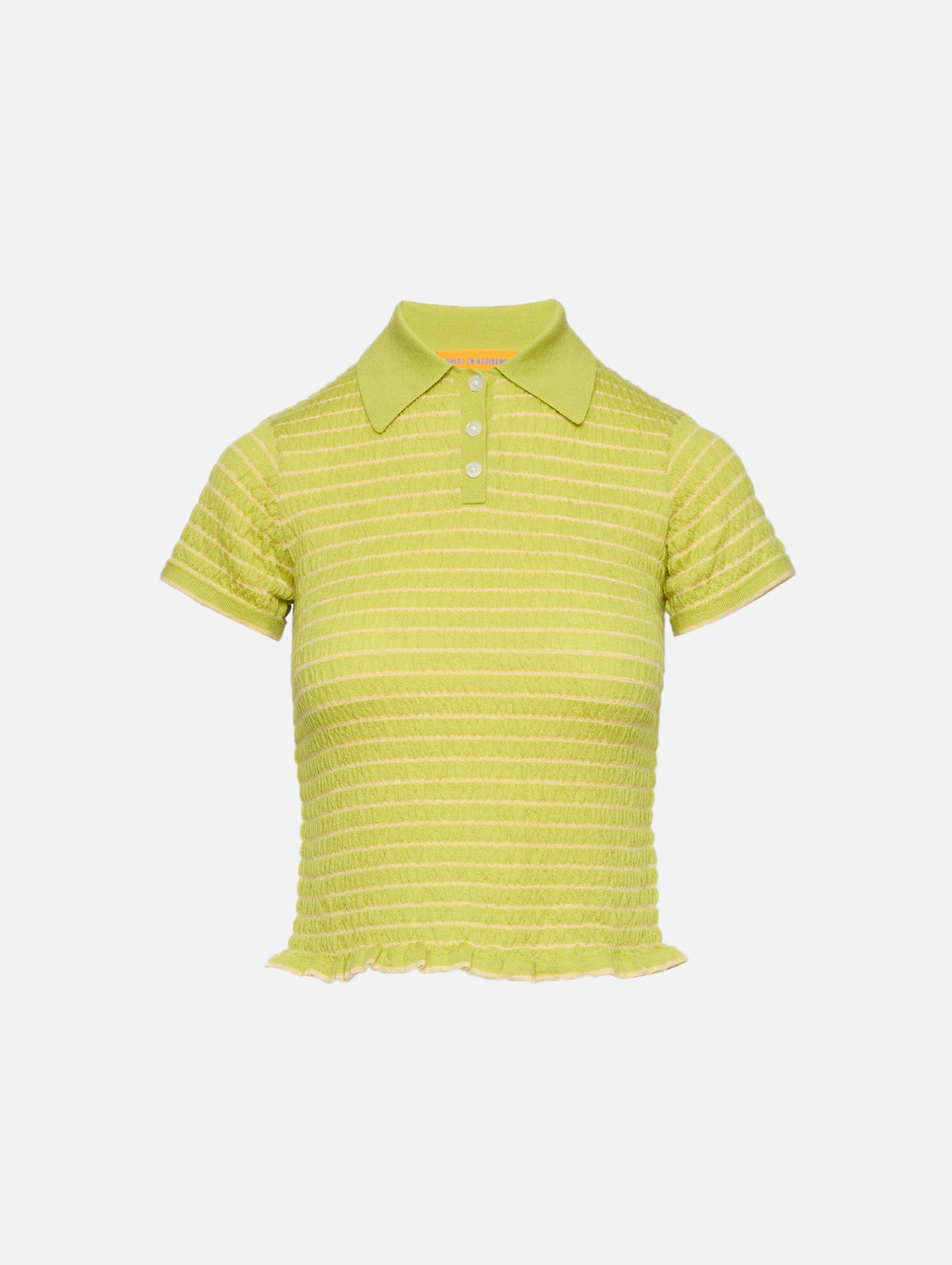 Smocked Shrunken Polo Top,GUEST IN RESIDENCE,EVOO/BUTTER,Image 1