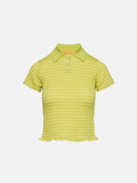 Smocked Shrunken Polo Top,GUEST IN RESIDENCE,EVOO/BUTTER,Image 1