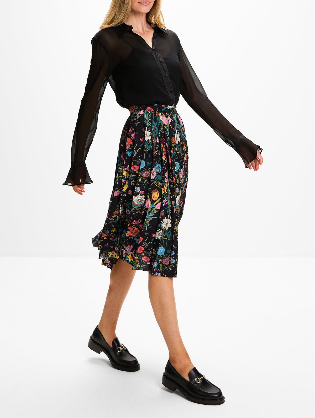 Floral Skirt,GUCCI,BLACK MULTICOLOR,Image 2