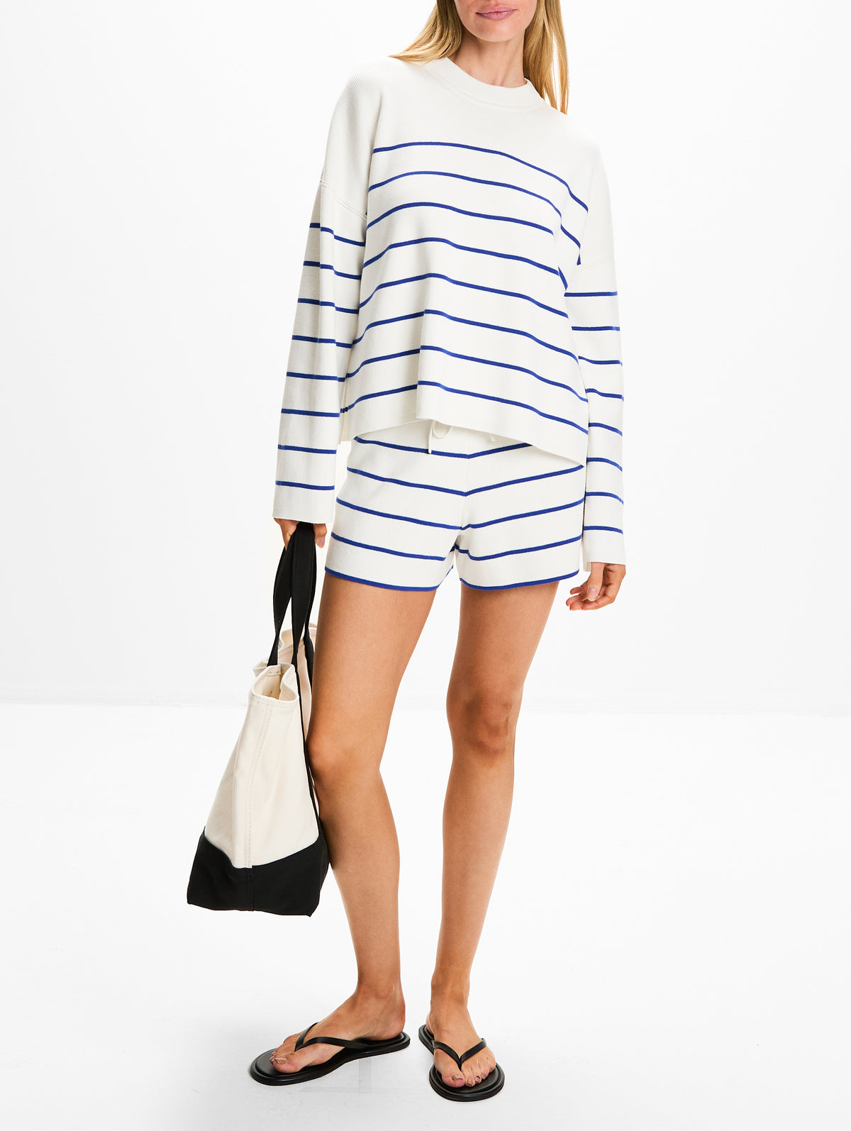 Leo Sweater,LA LIGNE,CREAM/COBALT,Image 2