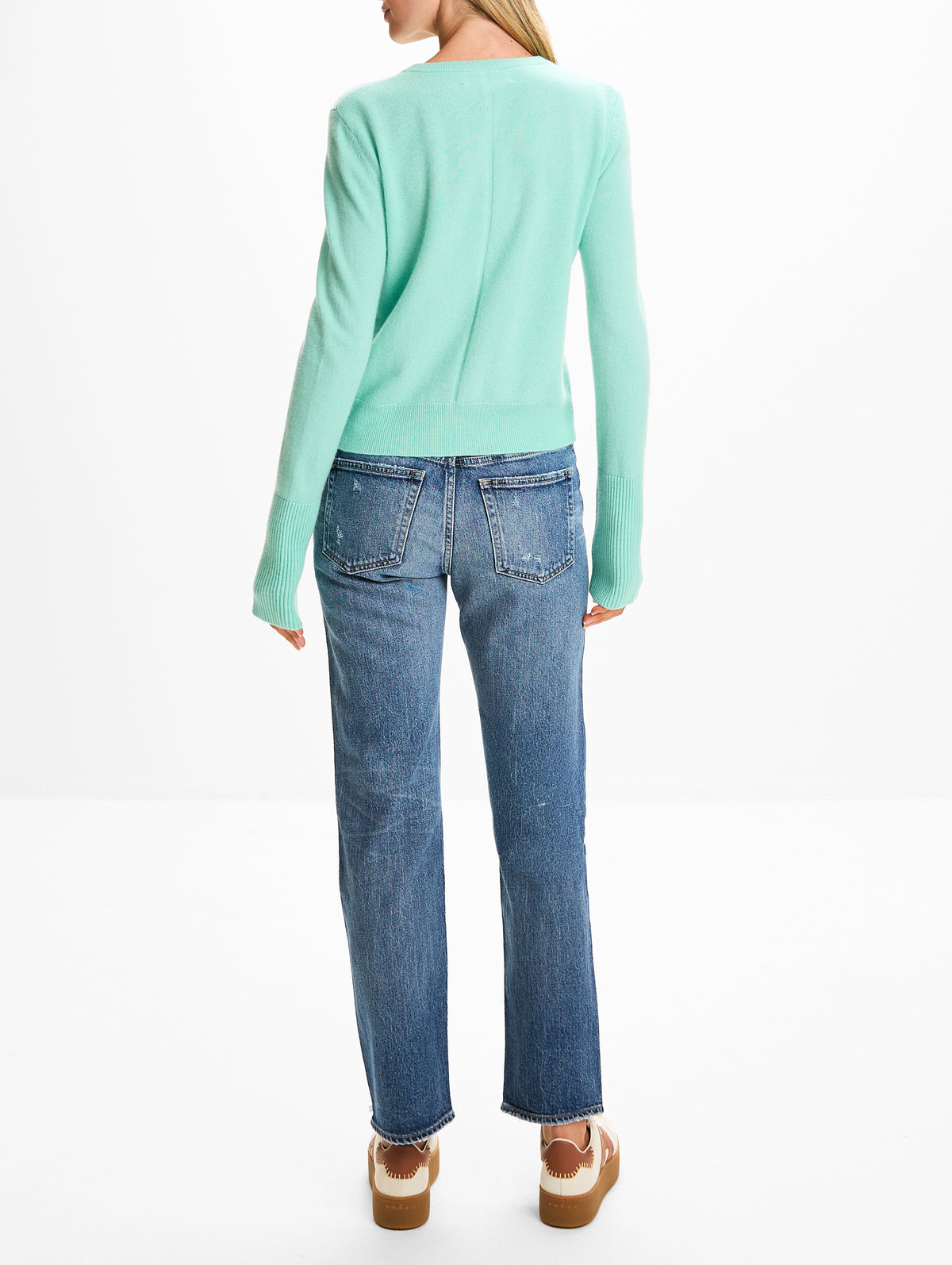 Solid Lean Lines Cardigan,LA LIGNE,AQUA,Image 3