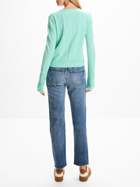 Solid Lean Lines Cardigan,LA LIGNE,AQUA,Image 3